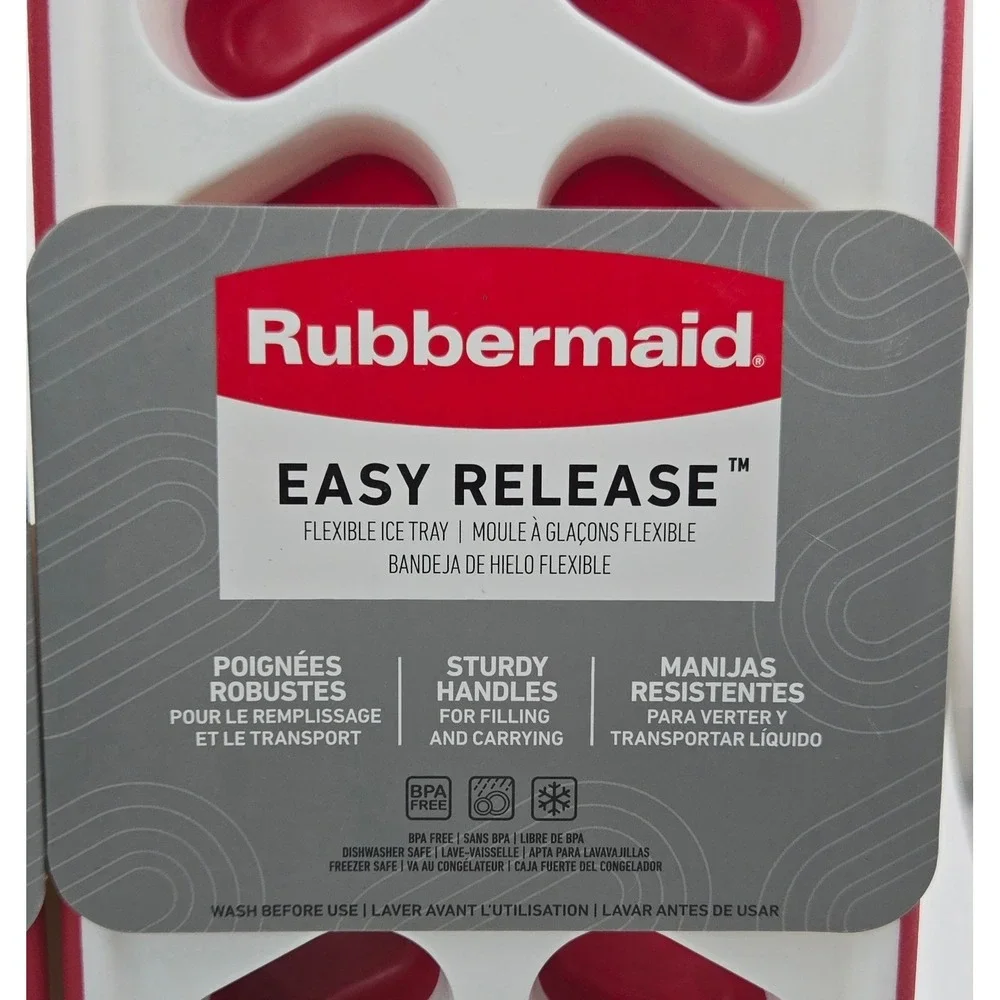 Rubbermaid Easy Release Flexible Ice Cube Trays 2 Pack Red White 2P82 NEW